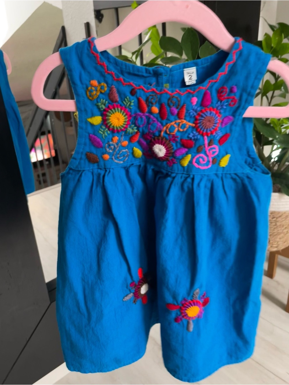Blue Embroidered Girls' Tank Dress - Brand Not Visible